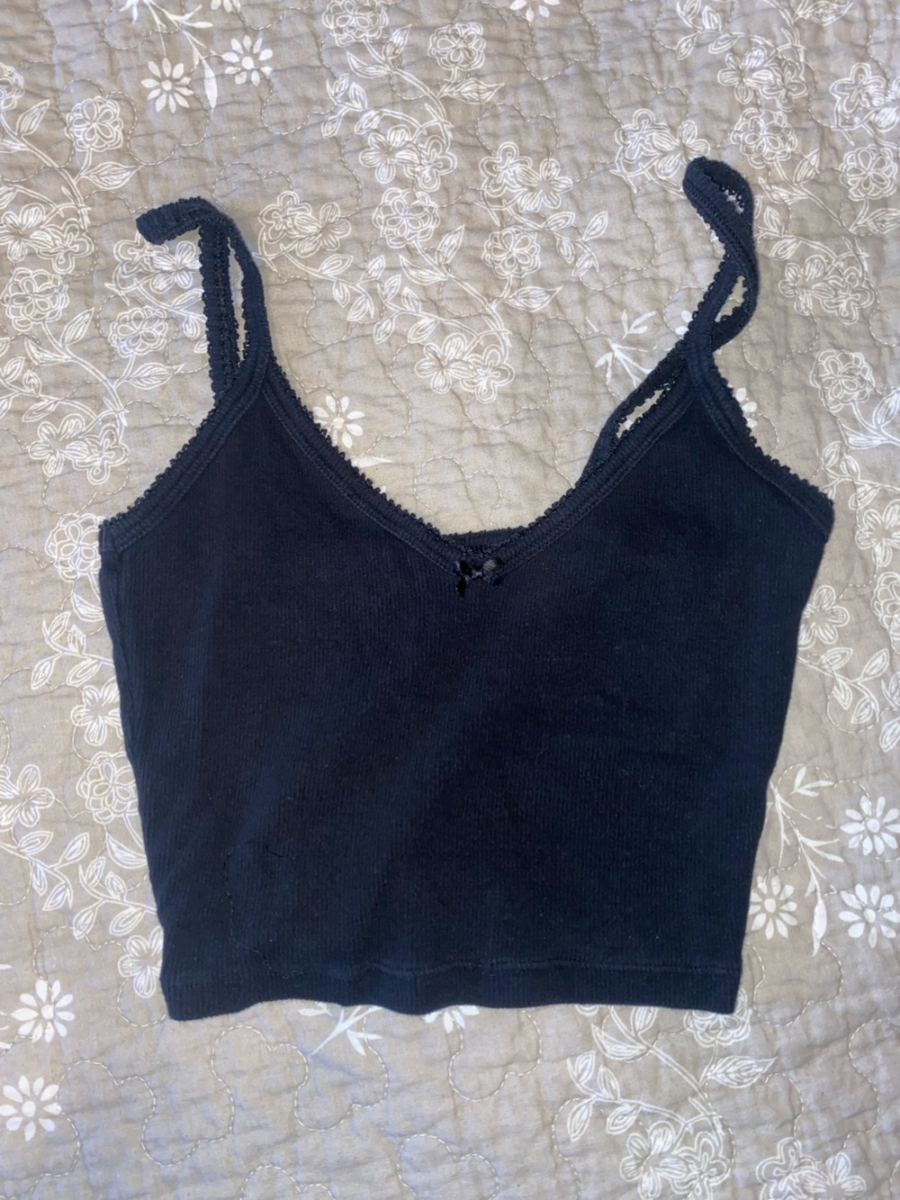 Aritizia- Sunday Best Black Ribbed Bandeau Tank with Lace Trim